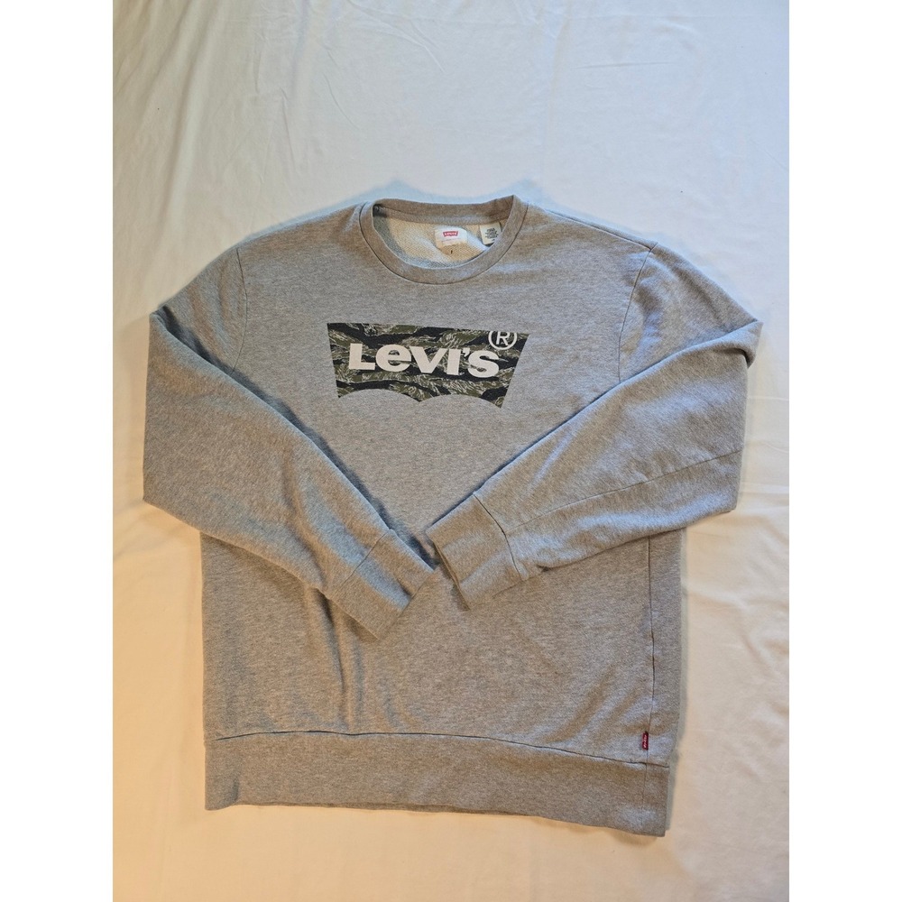 Levis Mens Camo Batwing Logo Crewneck Sweatshirt Gray L Long Sleeve Pullover